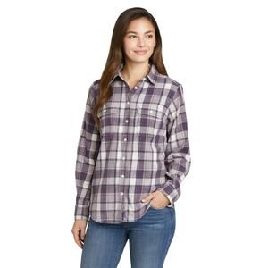Ridgecut Women’s Toughwear Purple Tan Plaid Flannel Button Up Shirt size Large